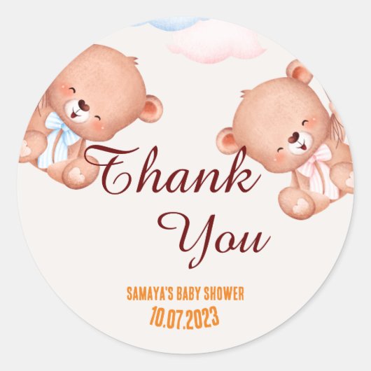 テディベアーサンキューベイビーシャワー ラウンドシール (正面)
