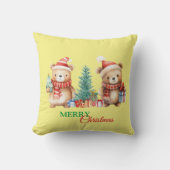 テディベアーサンタレッドグリーンメリークリスマスパーティー クッション (正面)