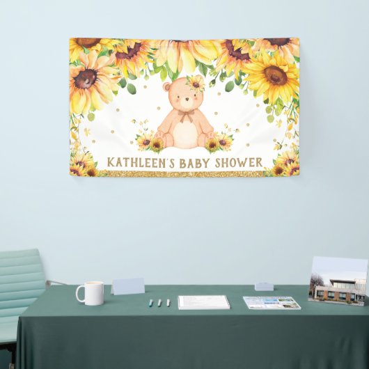 テディベアーサンフラワーベビーシャワー誕生日背景 横断幕 (トレードショー)