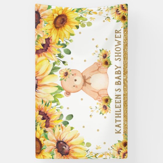 テディベアーサンフラワーベビーシャワー誕生日背景 横断幕 (縦)