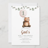 テディベアーサージグリーンファースト誕生日パーティー 招待状 (正面)