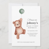 テディベアーサージグリーンファースト誕生日パーティー 招待状 (正面)