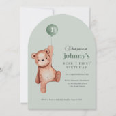 テディベアーサージグリーンファースト誕生日パーティー 招待状 (正面)