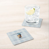 テディベアージャンベビーシャワーブルー スクエアペーパーコースター (インサイチュ)