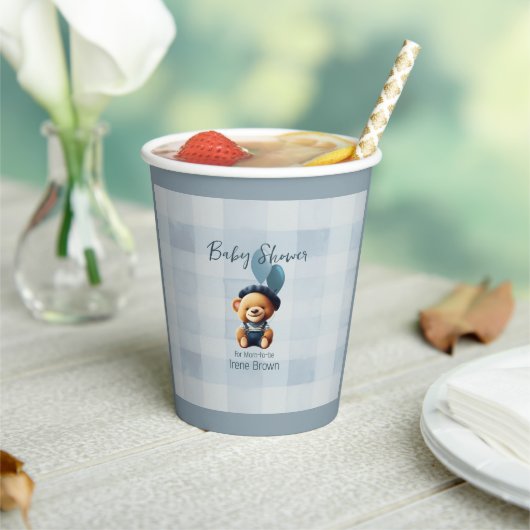 テディベアージャンベビーシャワーブルー 紙コップ (インサイチュ)