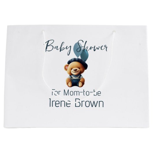 テディベアージャンベビーシャワー抱き枕 ラージペーパーバッグ (正面)