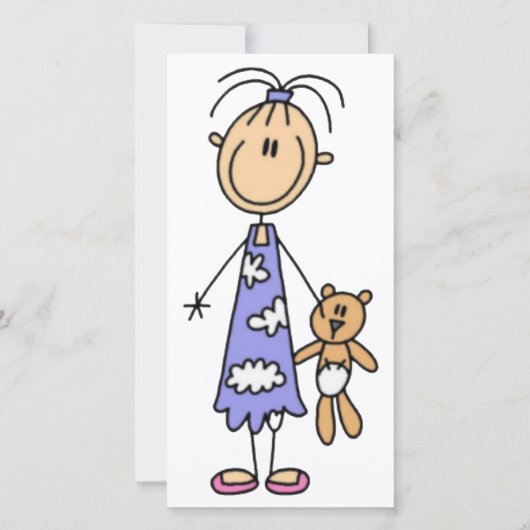 テディベアースティック付き女の子フィギュア女の子フラットカード (正面)