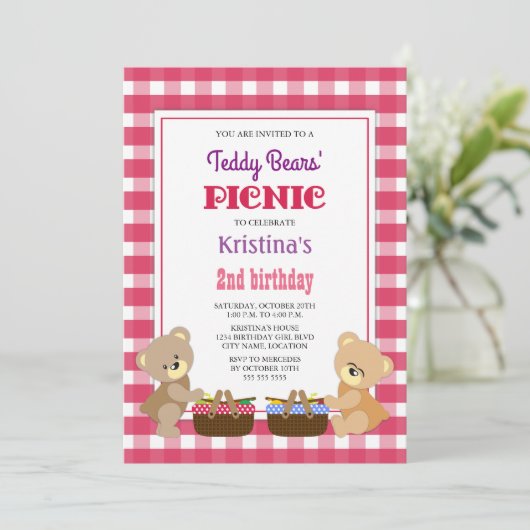 テディベアーズのピクニック誕生日パーティー 招待状 (スタンド正面)
