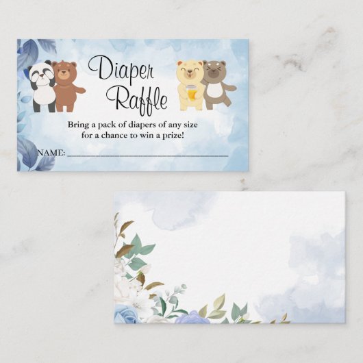 テディベアーズオムツラッフルチケットベビーシャワー プレイスカード (正面/裏面)