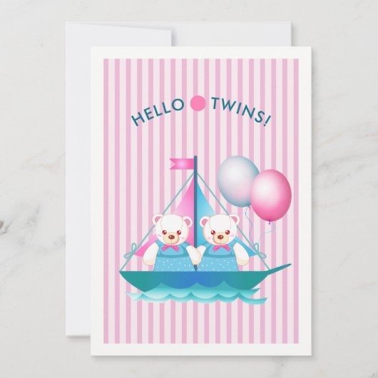 テディベアーズツインガールズベビーシャワー 招待状 (正面)