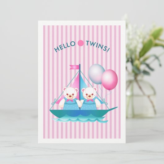 テディベアーズツインガールズベビーシャワー 招待状 (スタンド正面)