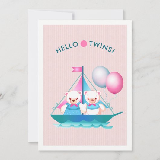 テディベアーズツインガール&ボーイベビーシャワー招待状 招待状 (正面)