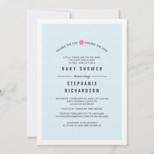 テディベアーズツインガール&ボーイベビーシャワー招待状 招待状 (裏面)