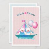 テディベアーズツインガール&ボーイベビーシャワー招待状 招待状 (正面/裏面)