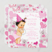 テディベアーズハートガールズ1st誕生日パーティー 招待状 (正面/裏面)