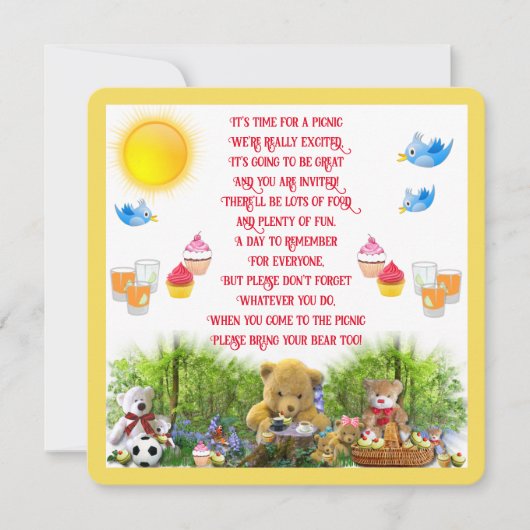 テディベアーズピクニックパーティの招待状 招待状 (正面)