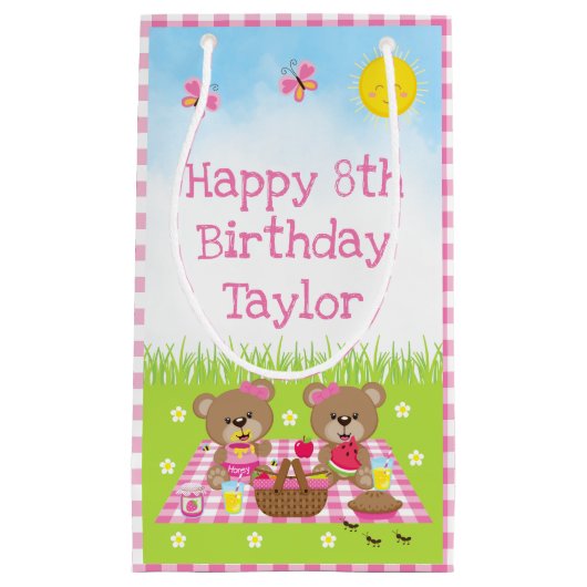 テディベアーズピクニックピンクジンガムハッピーバースデー スモールペーパーバッグ (正面)
