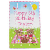 テディベアーズピクニックピンクジンガムハッピーバースデー ミディアムペーパーバッグ (正面)