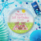 テディベアーズピクニックピンクジンガム誕生日パーティー ペーパープレート (パーティー)