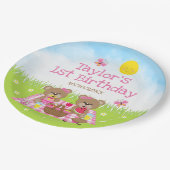 テディベアーズピクニックピンクジンガム誕生日パーティー ペーパープレート (アングル)