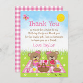 テディベアーズピクニック誕生日ピンクジンガム サンキューカード (正面/裏面)