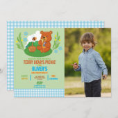テディベアーズピクニック誕生日フォトパークブルー 招待状 (正面/裏面)