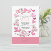 テディベアーズ&ハートバルーンピンク招待状 招待状 (スタンド正面)