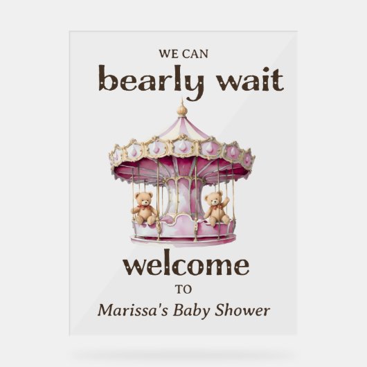 テディベアーツインガール赤ちゃんシャワーへようこそ アクリルサイン (正面)