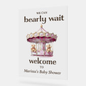 テディベアーツインガール赤ちゃんシャワーへようこそ アクリルサイン (傾斜)