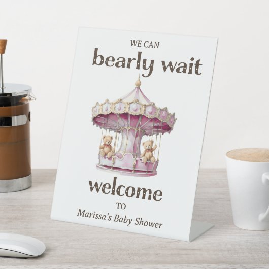 テディベアーツインガール赤ちゃんシャワーへようこそ 台座サイン (インサイチュ)