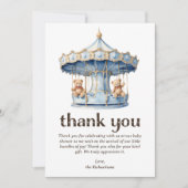 テディベアーツインボーイズ赤ちゃんシャワー サンキューカード (正面)