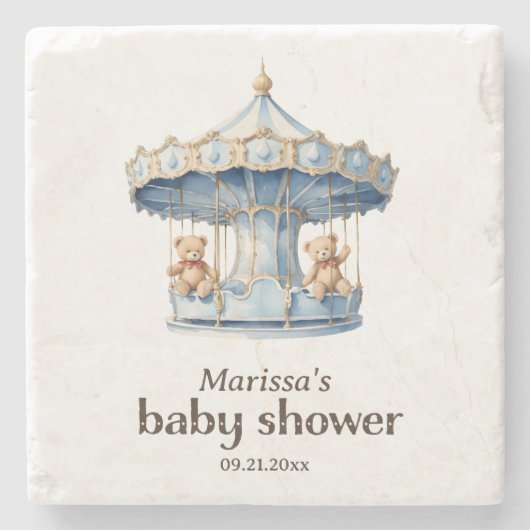 テディベアーツインボーイベビーシャワーストーンコースター ストーンコースター (正面)