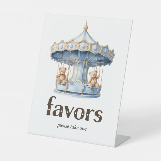 テディベアーツインボーイ赤ちゃんシャワーの好意 台座サイン (正面)