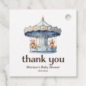 テディベアーツインボーイ赤ちゃんシャワーメッセージカード フェイバータグ (裏面)