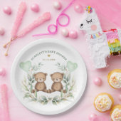 テディベアーツツインズ緑のバルーン赤ちゃんシャワー ペーパープレート (パーティー)