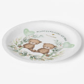 テディベアーツツインズ緑のバルーン赤ちゃんシャワー ペーパープレート (アングル)