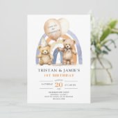 テディベアーツツインズ1stバースデーウォーターカラー 招待状 (スタンド正面)