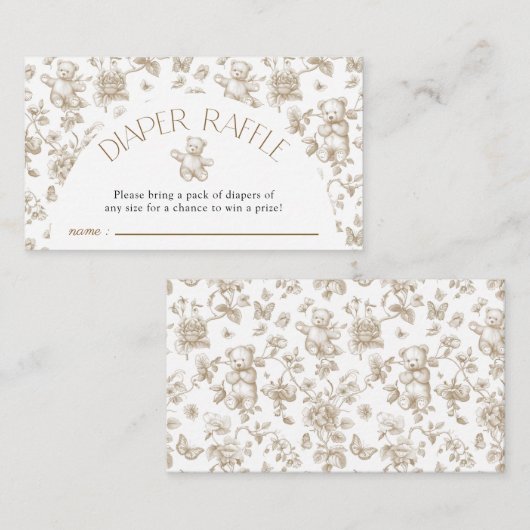 テディベアーニュートラルトイレオムツラッフルベビーシャワー エンクロージャーカード (正面/裏面)