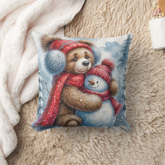 テディベアーハグ雪だるま クッション (ブランケット)