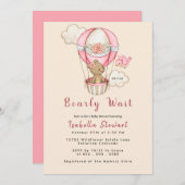 テディベアーバルーンガールバーリーウェイベビーシャワー 招待状 (正面/裏面)