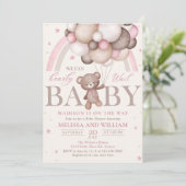 テディベアーバルーンガールバーリーウェイベビーシャワー 招待状 (スタンド正面)