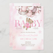 テディベアーバルーンガールバーリーウェイベビーシャワー 招待状 (正面/裏面)