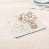 テディベアーバルーンニュートラルバーリーウェイベビーシャワー スクエアペーパーコースター (アングル)