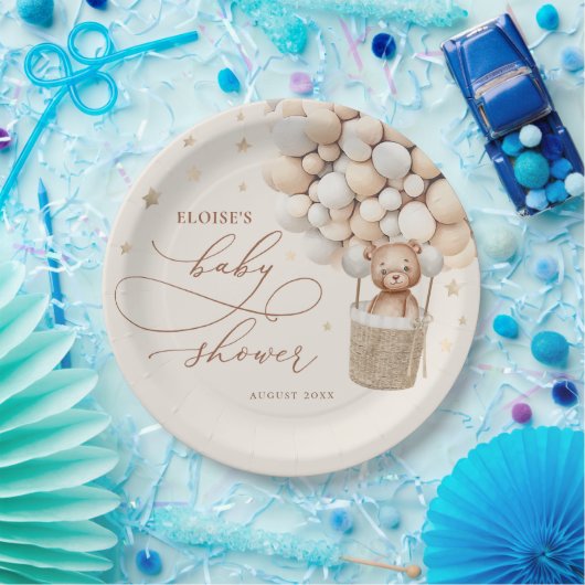 テディベアーバルーンニュートラルバーリーウェイベビーシャワー ペーパープレート (パーティー)
