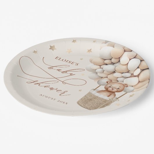 テディベアーバルーンニュートラルバーリーウェイベビーシャワー ペーパープレート (アングル)