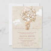 テディベアーバルーンニュートラルバーリーウェイベビーシャワー 招待状 (正面)