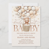 テディベアーバルーンニュートラルバーリーウェイベビーシャワー 招待状 (正面)