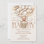 テディベアーバルーンニュートラルバーリーウェイベビーシャワー 招待状 (正面)