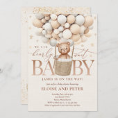 テディベアーバルーンニュートラルバーリーウェイベビーシャワー 招待状 (正面/裏面)