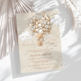 テディベアーバルーンニュートラルバーリーウェイベビーシャワー 招待状